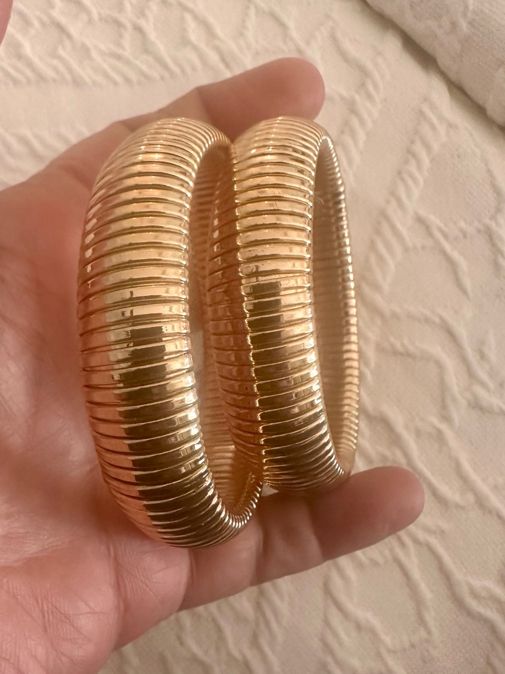 Tone Ribbed Flexible Bangle Bracelets – Statement Set of 2